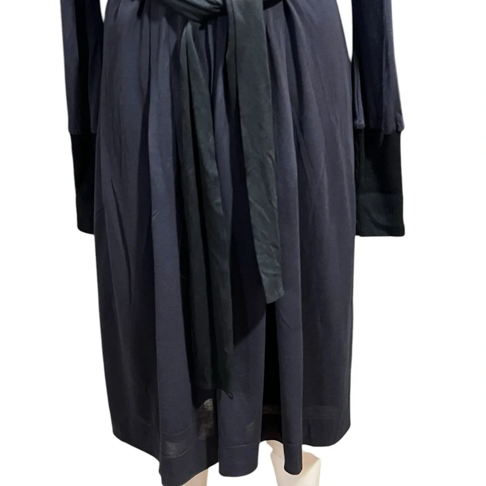 Tory Burch Blue & Black Gold Button Silk Cotton Blend Jersey Dress Size medium